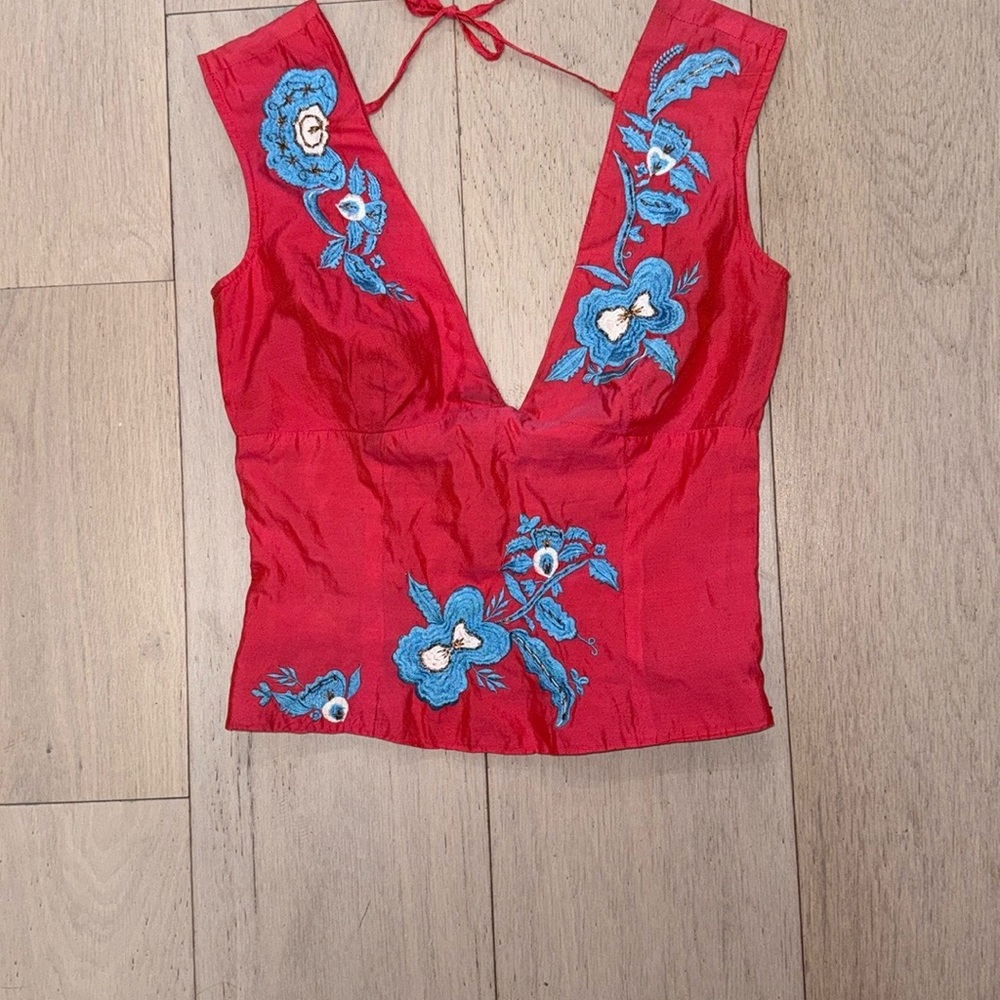 French Connection Scarlet Tank with Azure Floral Design